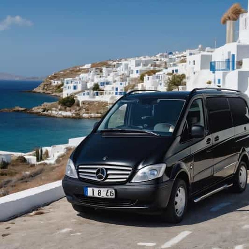 Transfert privé : De l'aéroport de Mykonos aux moulins à vent - mini van